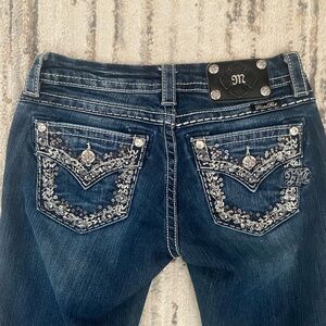 Miss Me Women's Dark Blue Boot Cut Jeans with Silver Embellishments